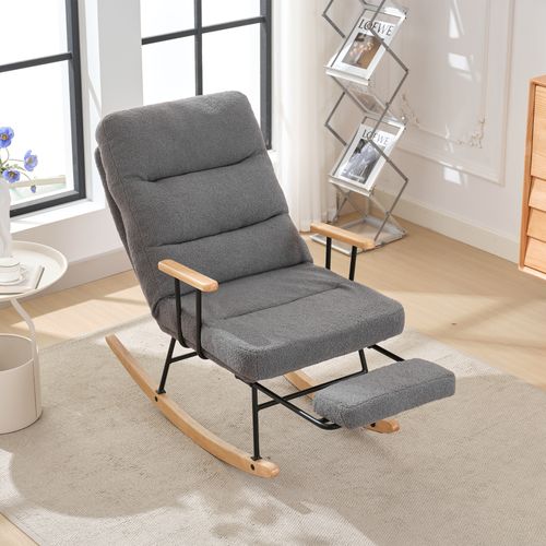 Fauteuil à Bascule 58x102x100 Cm Avec Dossier Réglable, Repose-pieds, En Tissu, Gris
