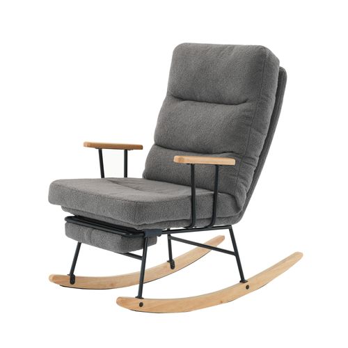 Fauteuil à Bascule 58x102x100 Cm Avec Dossier Réglable, Repose-pieds, En Tissu, Gris