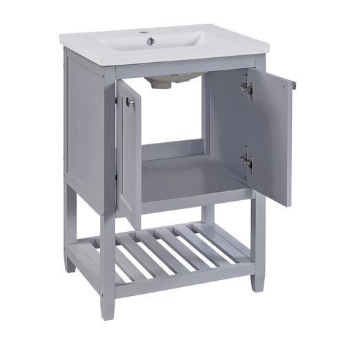 Meuble Lavabo Et Vasque 61x46x90 Cm Avec 2 Petites Portes, Espace De Rangement, En Mdf, Gris