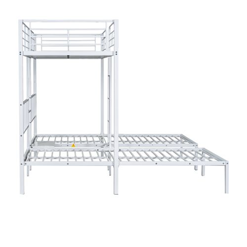 Lit Superposé 90x200 Cm, Lit Triple Avec Échelle Et Barrières De Sécurité, Métal, Blanc