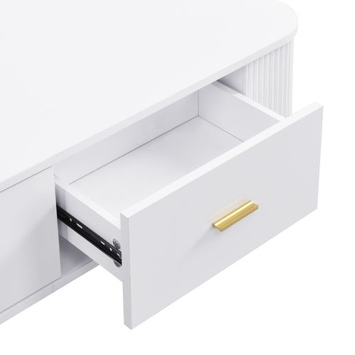 Table Basse 105x51x38 Cm Avec 4 Tiroirs, Mdf, Blanc Et Finitions Dorées