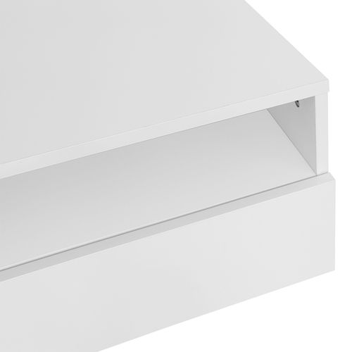 Table basse LED blanc brillant 90×55×35 cm avec 4 tiroirs et éclairage multicolore, MDF