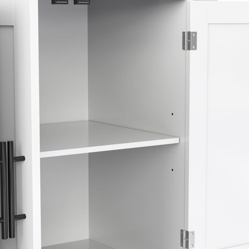 Îlot De Cuisine Mobile 120x46/71x91,5 Cm, 2 Tiroirs, 4 Portes, Plateau Rabattable, Mdf, Blanc