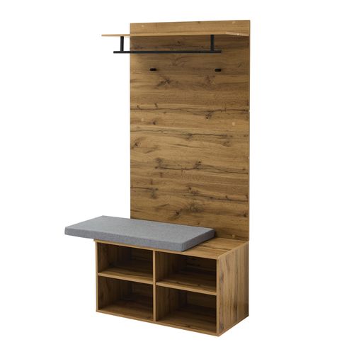 Vestiaire 84x37x175 Cm Avec Banc à Chaussures, Étagères, Espace De Rangement, Mdf, Marron