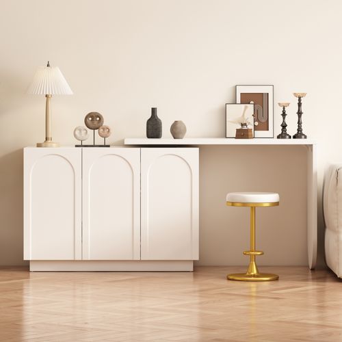 Bureau D'angle Pivotant à 360° 170x38.5x75 Cm Avec 3 Portes, Étagères, En Mdf, Blanc