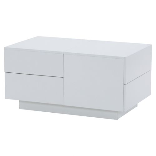 Table Basse 90x55x45 Cm, 4 Tiroirs, Plateau Coulissant, Panneaux De Particules, Blanc