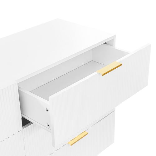 Commode 120x40x77 Cm Avec 6 Tiroirs, Grand Espace De Rangement, 5 Pieds De Support, Blanc