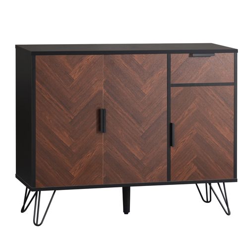 Buffet 90x30x71,5 Cm Avec 1 Tiroir, 3 Portes, Étagères Réglables, En Mdf, Marron Et Noir