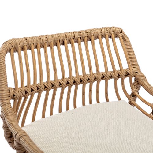 Lot De 2 Tabourets De Bar Réglable Et Rotatif Avec Repose-pieds Et Dossier Rotin, Marron Et Beige