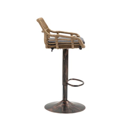 Lot De 2 Tabourets De Bar Réglable Et Rotatif Avec Repose-pieds Et Dossier Rotin, Marron Et Gris