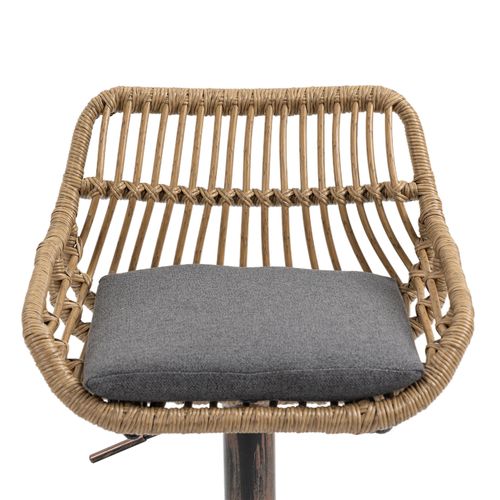 Lot De 2 Tabourets De Bar Réglable Et Rotatif Avec Repose-pieds Et Dossier Rotin, Marron Et Gris