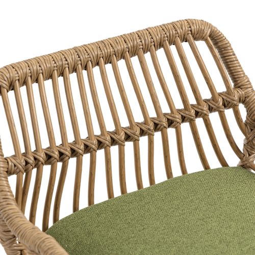 Lot De 2 Tabourets De Bar Réglable Et Rotatif Avec Repose-pieds Et Dossier Rotin, Marron Et Vert
