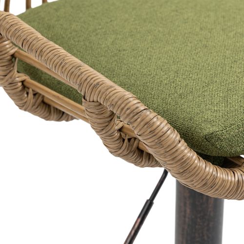 Lot De 2 Tabourets De Bar Réglable Et Rotatif Avec Repose-pieds Et Dossier Rotin, Marron Et Vert