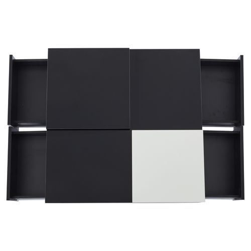 Table Basse Laquée Brillante 75x75x33cm, 4 Tiroirs, 2 plans de travail coulissants, Noir + Blanc