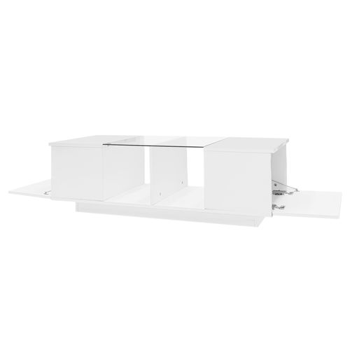Table Basse 120x50x38,5 Cm Avec LED 16 Couleurs, Plateau Verre, Mdf, Blanc