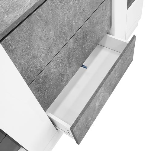 Buffet 140x35x75 Cm Avec 3 Tiroirs, 2 Portes, Éclairage LED, En Mdf, Gris Et Blanc