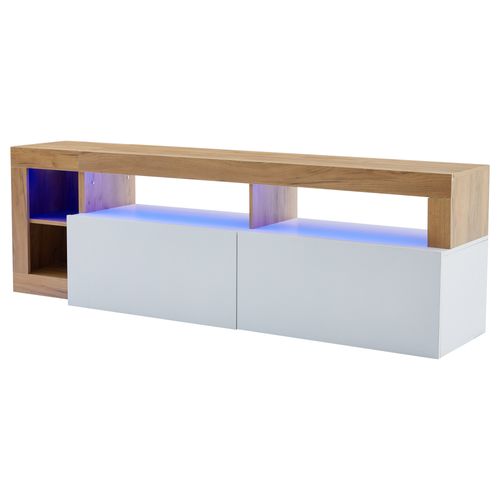 Meuble TV 184cm Pour Téléviseurs Jusqu'à 80" Avec Éclairage LED Et 2 Portes, Panneaux De Particules