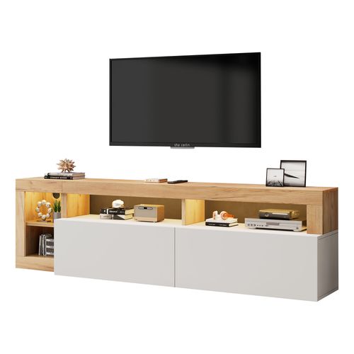 Meuble TV 184cm Pour Téléviseurs Jusqu'à 80" Avec Éclairage LED Et 2 Portes, Panneaux De Particules
