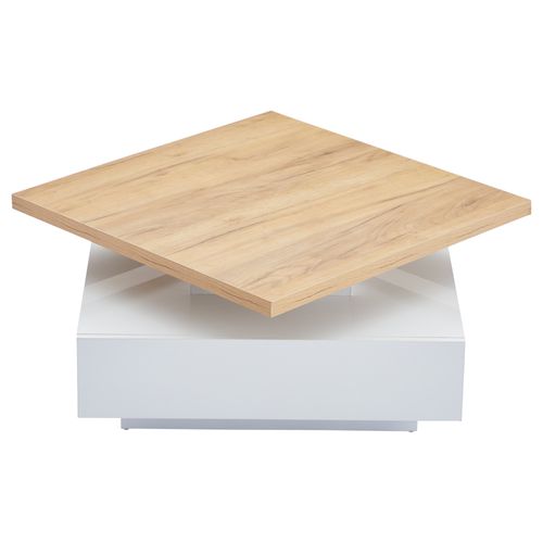 Table Basse Carré 70x70x36 Cm Pivotante à 360°, 1 Tiroir, Rangement, En Panneaux Particules, Blanc