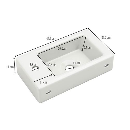 Meuble Lavabo Et Vasque Suspendu 46x26x56 Cm Avec 1 Porte, Mdf, Couleur Bois Et Blanc
