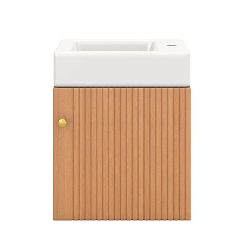 Meuble Lavabo Et Vasque Suspendu 46x26x56 Cm Avec 1 Porte, Mdf, Couleur Bois Et Blanc