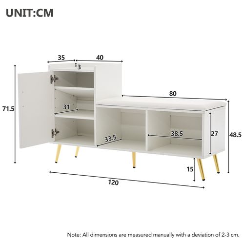 Meuble à Chaussures 120x35x71.5 Cm Avec 1 Porte, Compartiments Ouverts, Blanc