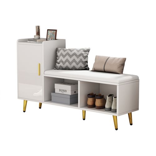 Meuble à Chaussures 120x35x71.5 Cm Avec 1 Porte, Compartiments Ouverts, Blanc