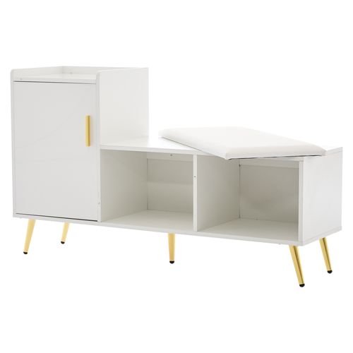 Meuble à Chaussures 120x35x71.5 Cm Avec 1 Porte, Compartiments Ouverts, Blanc