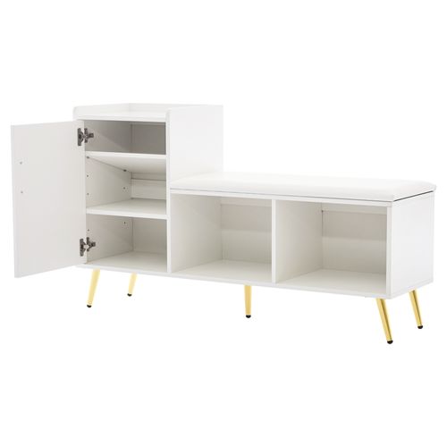 Meuble à Chaussures 120x35x71.5 Cm Avec 1 Porte, Compartiments Ouverts, Blanc