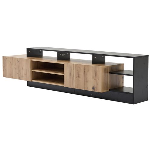 Meuble TV 190cm LED 2 Portes Rabattables Panneau De Particules Couleur Chêne Noir