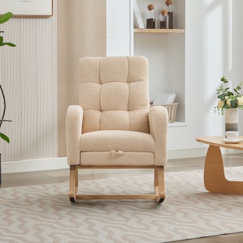 Fauteuil à Bascule 50x132x99cm, Avec Repose-jambes Dissimulé, Peluche Ours En Peluche, Beige.