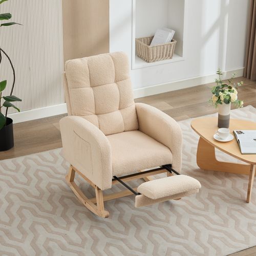 Fauteuil à Bascule 50x132x99cm, Avec Repose-jambes Dissimulé, Peluche Ours En Peluche, Beige.