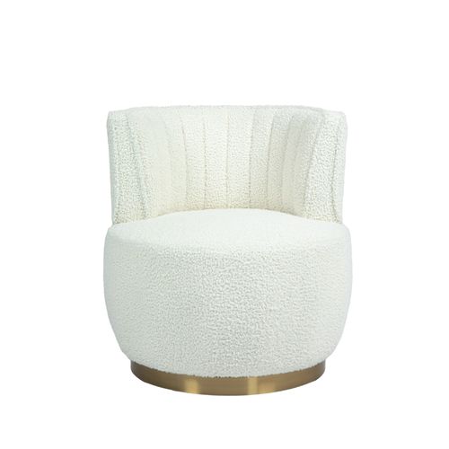 Fauteuil Pivotant 360° Moderne Avec Dossier Ergonomique, Accoudoirs, En Tissu Teddy, Blanc