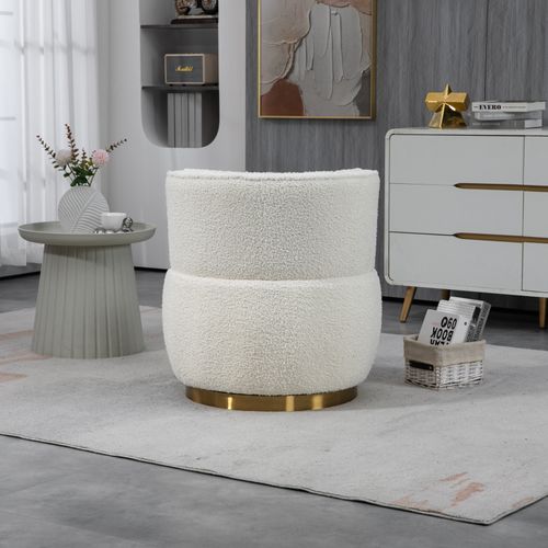 Fauteuil Pivotant 360° Moderne Avec Dossier Ergonomique, Accoudoirs, En Tissu Teddy, Blanc