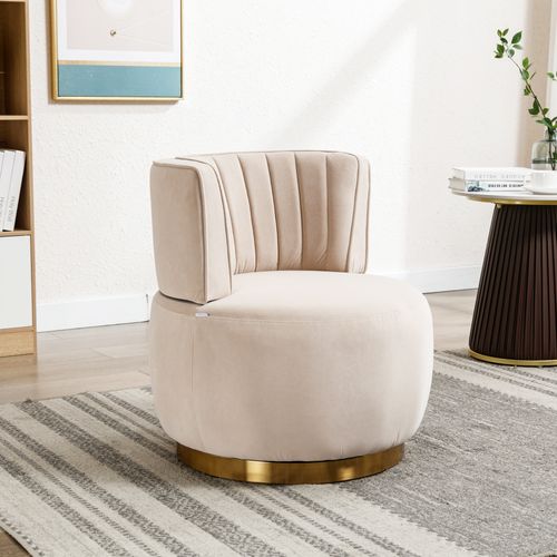 Fauteuil Pivotant 360° Moderne Avec Dossier Ergonomique, Accoudoirs, En Velours, Beige