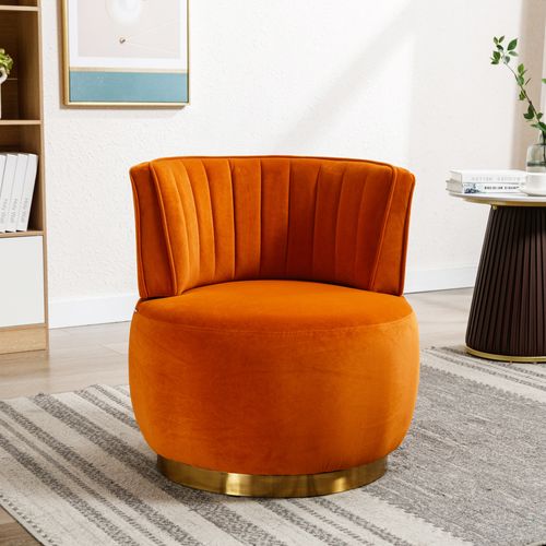 Fauteuil Pivotant 360° Moderne Avec Dossier Ergonomique, Accoudoirs, En Velours, Couleur Orange