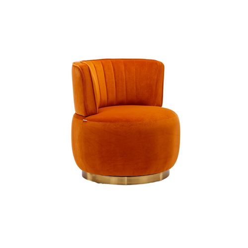 Fauteuil Pivotant 360° Moderne Avec Dossier Ergonomique, Accoudoirs, En Velours, Couleur Orange