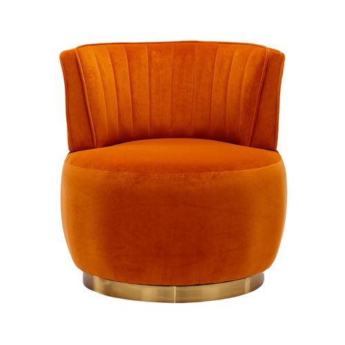 Fauteuil Pivotant 360° Moderne Avec Dossier Ergonomique, Accoudoirs, En Velours, Couleur Orange