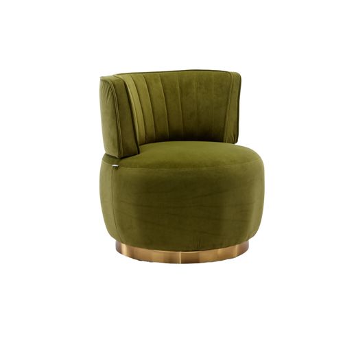 Fauteuil Pivotant 360° Moderne Avec Dossier Ergonomique, Accoudoirs, En Velours, Couleur Olive