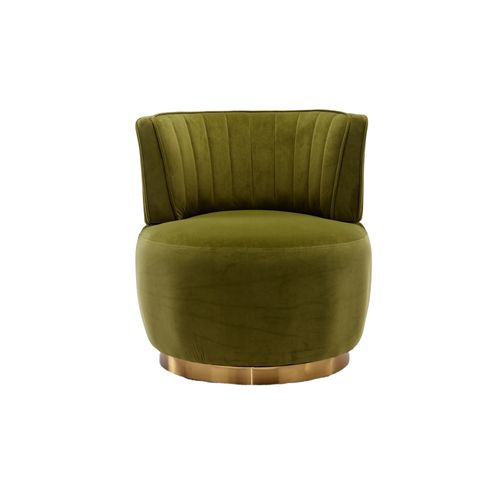 Fauteuil Pivotant 360° Moderne Avec Dossier Ergonomique, Accoudoirs, En Velours, Couleur Olive