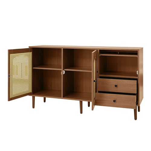 Buffet 130x40x75,5 Cm Avec 2 Tiroirs, 3 Portes, Étagères Réglables, Marron