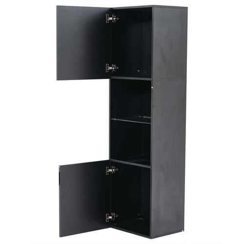 Vitrine 45x35x160 Cm Avec 2 Portes, Étagère En Verre, LED, Compartiments Ouverts, Noire