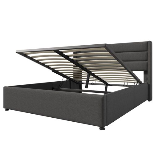 Lit Coffre Adulte 160x200 Cm, Lit 2 Places Avec Rangement, Lin, Gris