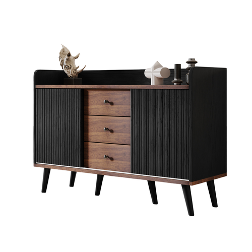 Buffet 117,5x39,5x80 Cm Avec 3 Tiroirs, 2 Portes Coulissantes, Noir