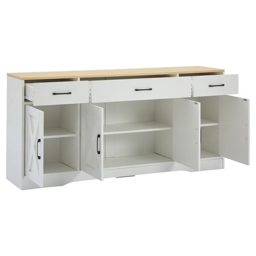 Buffet 160x37x75 Cm Avec 3 Tiroirs, 4 Portes, Plateaux Réglables, En Mdf, Blanc
