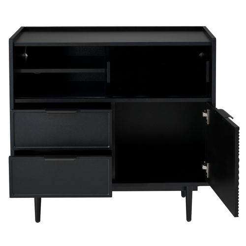 Buffet Bas, Armoire De Rangement 80×35×80cm Avec 2 Tiroirs, LED, Portes, Rangements, En Mdf, Noir