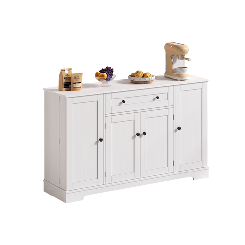 Buffet De Cuisine 138x40x85 Cm Avec 1 Tiroir, 4 Portes, Étagères Réglables, En Mdf, Blanc