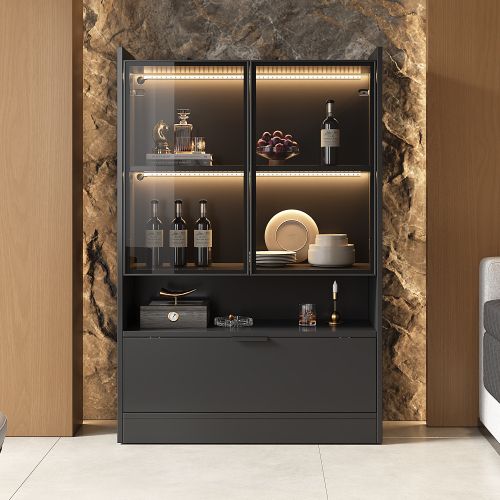 Vitrine 80 X 35 X 120 Cm Avec Éclairage LED, Portes En Verre, Espace De Rangement, Noir