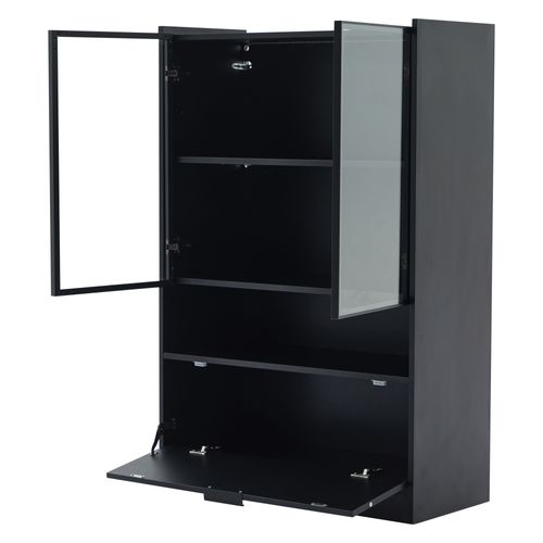 Vitrine 80 X 35 X 120 Cm Avec Éclairage LED, Portes En Verre, Espace De Rangement, Noir