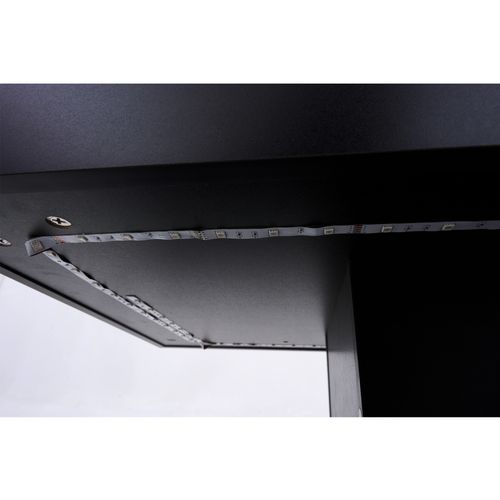 Table basse LED 100×50×42 cm avec plateau relevable et rangement caché, panneaux particules noir